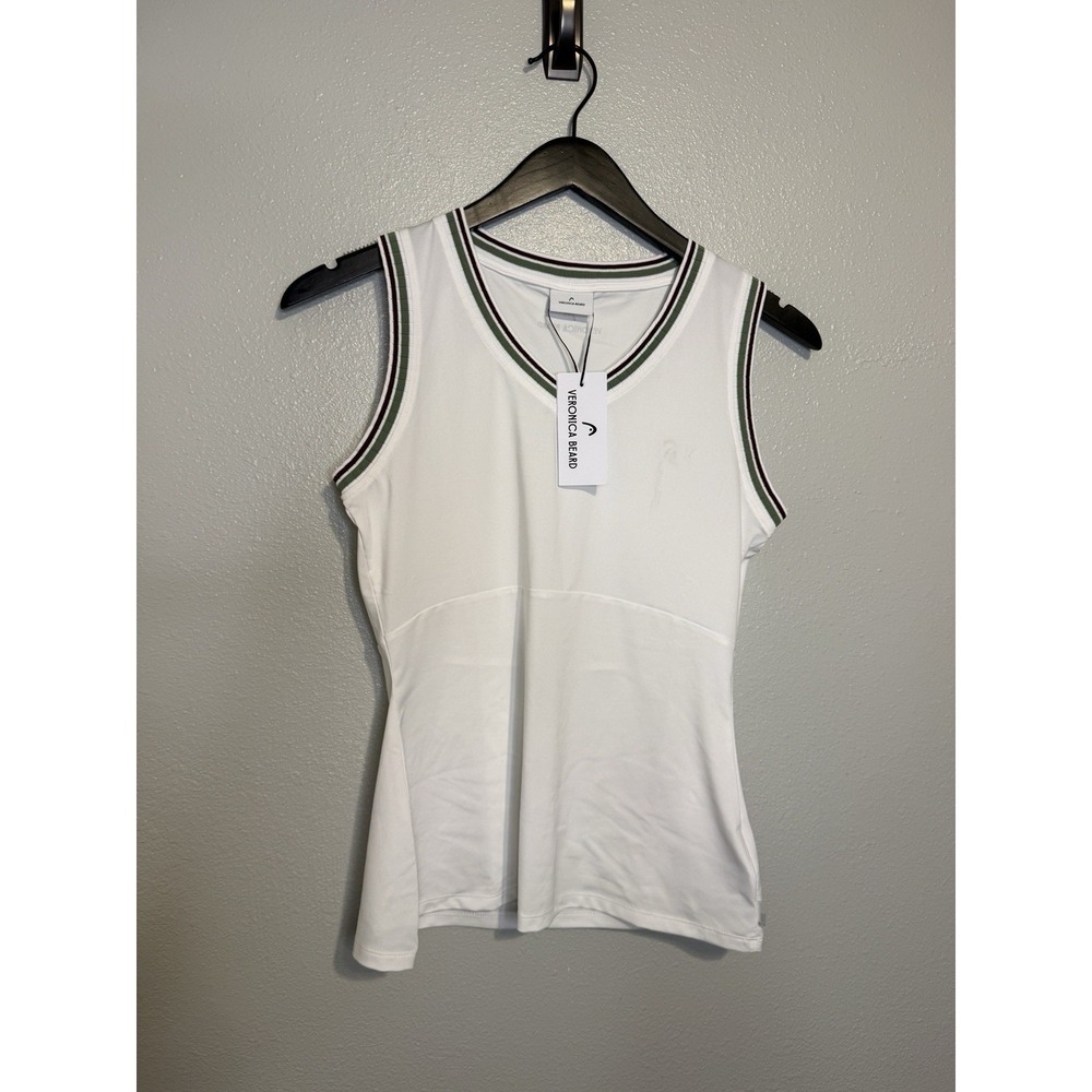 Veronica Beard x HEAD Spin Striped Trim Tank Top Size Large Stain NWT